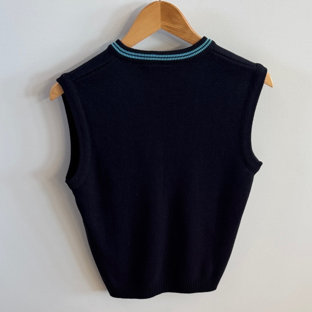 Men's Navy Sweater Vest with Teal Trim - Picture 3 of 5